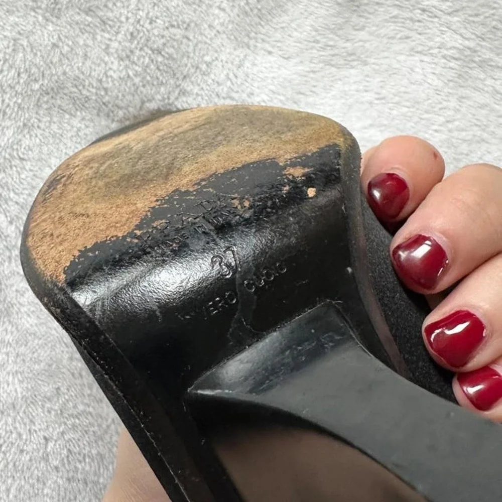 Prada 1998 Architectural black wedge satin square toe heels y2k euro designer